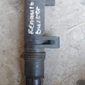 Front angled view of a car suspension coil spring for Renault Duster, shown on a white background.Front angled