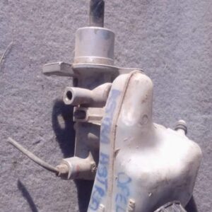 Front-angle view of a used brake master cylinder for a 2003 Opel Astra Classic on a plain background.Front-ang